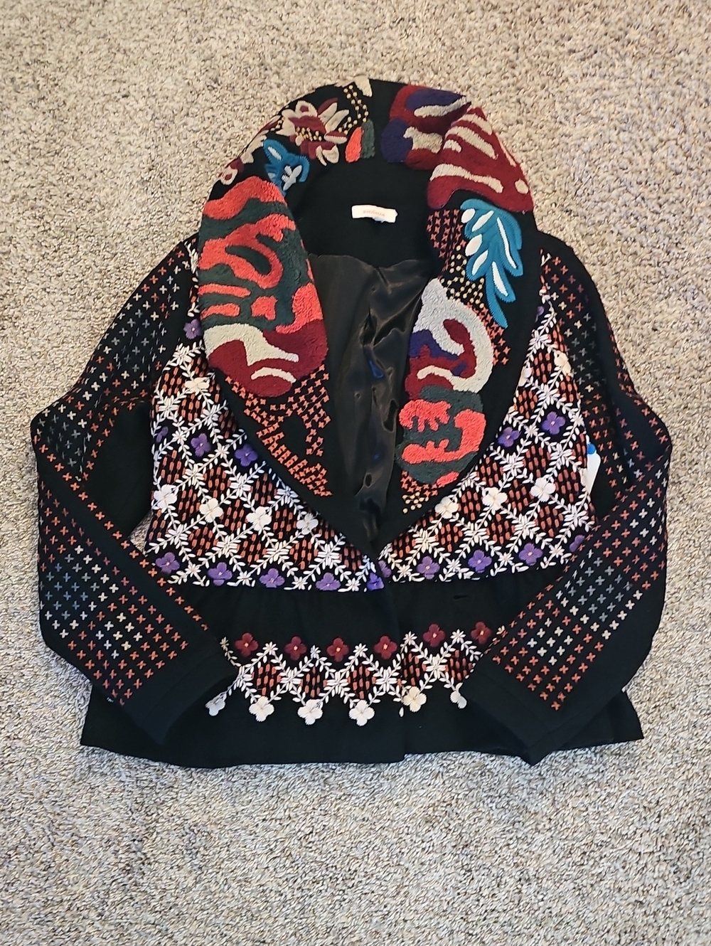 Anthro Sundance Peplum Geometric Embroidered Jacket